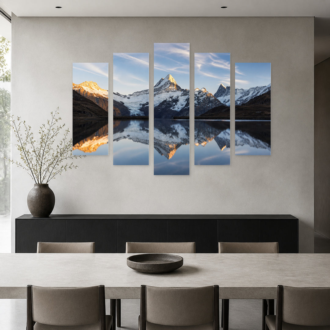 Swiss Alps in Winter — five-panel wall art in alternate frontal interior | 5wallart 52233 M4