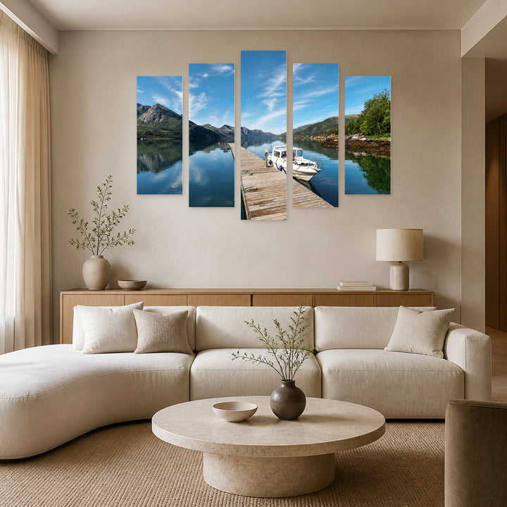 Lake in Norway with Dreamlike Atmosphere — five-panel wall art in frontal interior | 5wallart 52245 M3