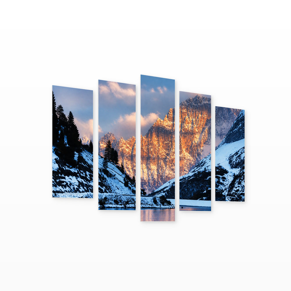 Monte Civetta with Geometric Rhythm — five-panel wall art on white background in perspective | 5wallart 52259 M1