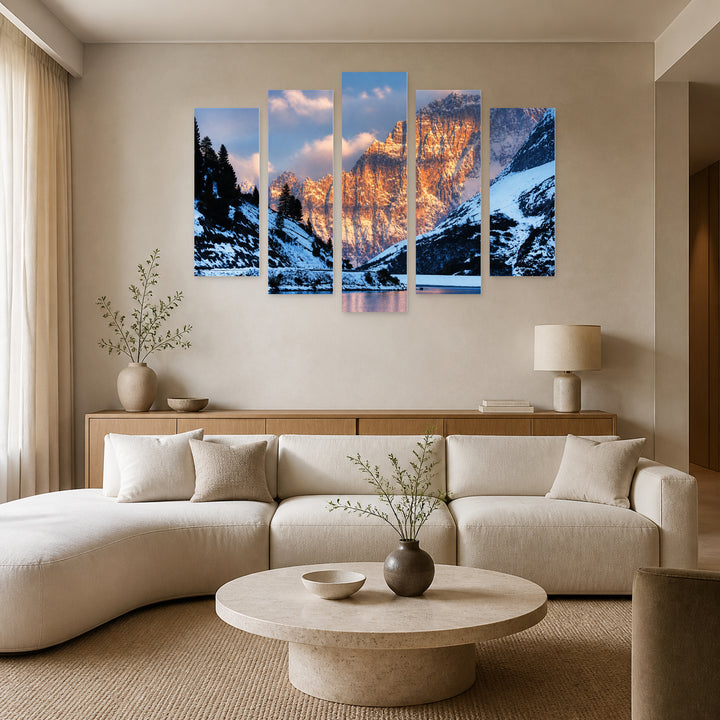 Monte Civetta with Geometric Rhythm — five-panel wall art in frontal interior | 5wallart 52259 M3