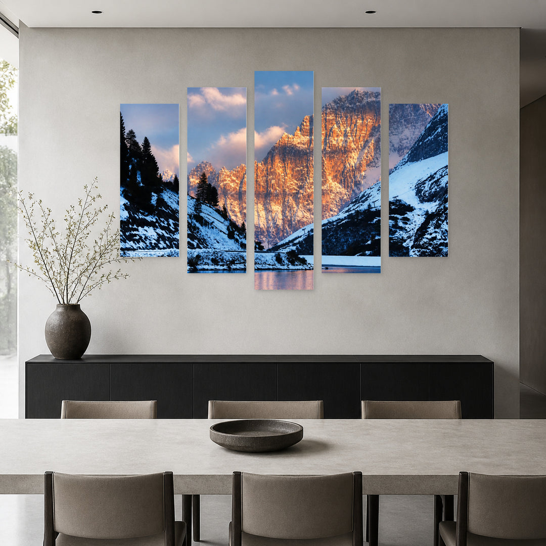 Monte Civetta with Geometric Rhythm — five-panel wall art in alternate frontal interior | 5wallart 52259 M4