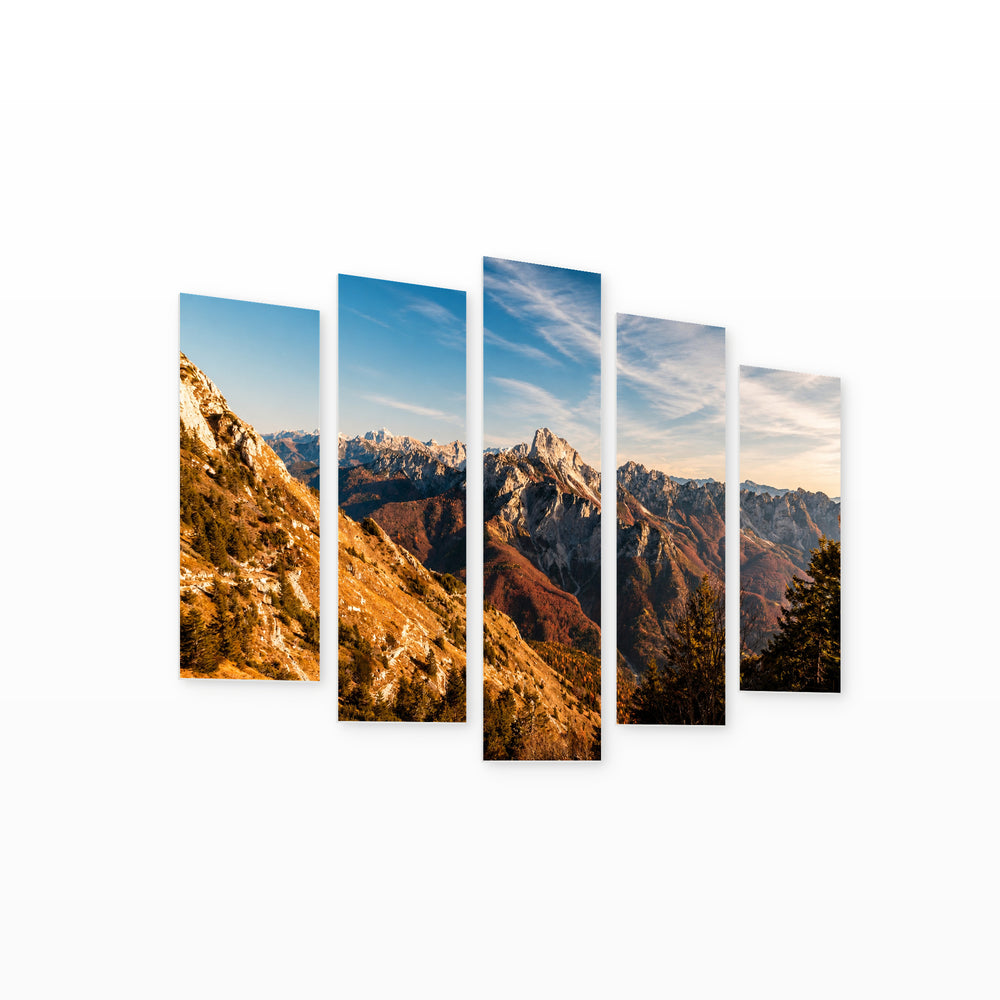 Sunny Day in the Carnic Alps Landscape Study — five-panel wall art on white background in perspective | 5wallart 52263 M1