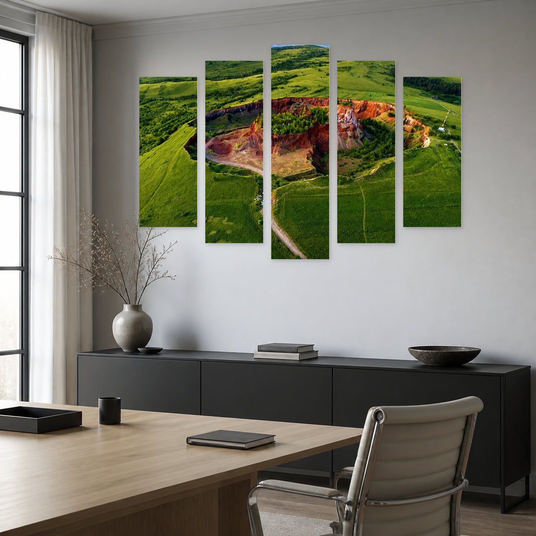 Volcanic Crater in Racos in Vivid Color — five-panel wall art in frontal interior | 5wallart 52276 M3