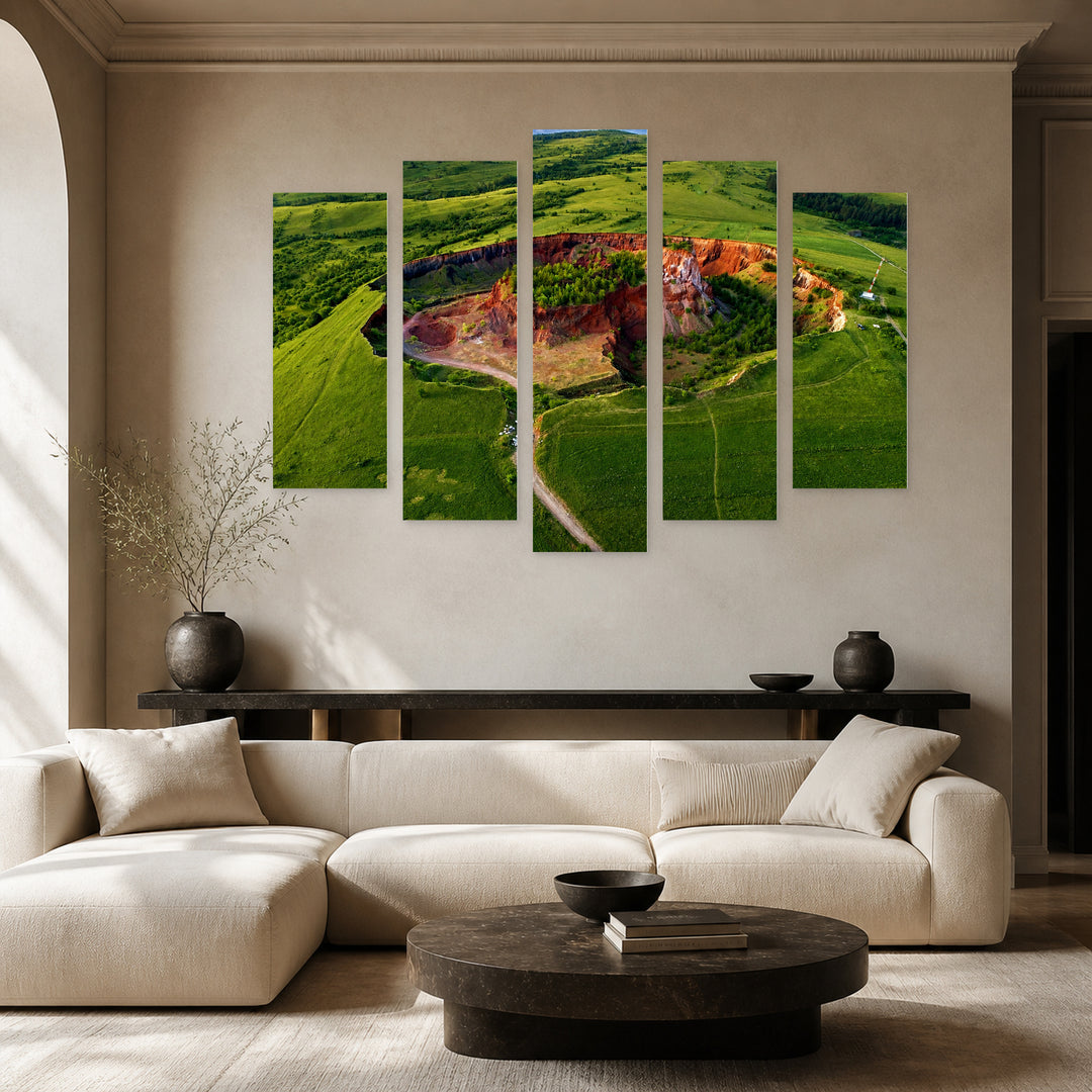 Volcanic Crater in Racos in Vivid Color — five-panel wall art in alternate frontal interior | 5wallart 52276 M4