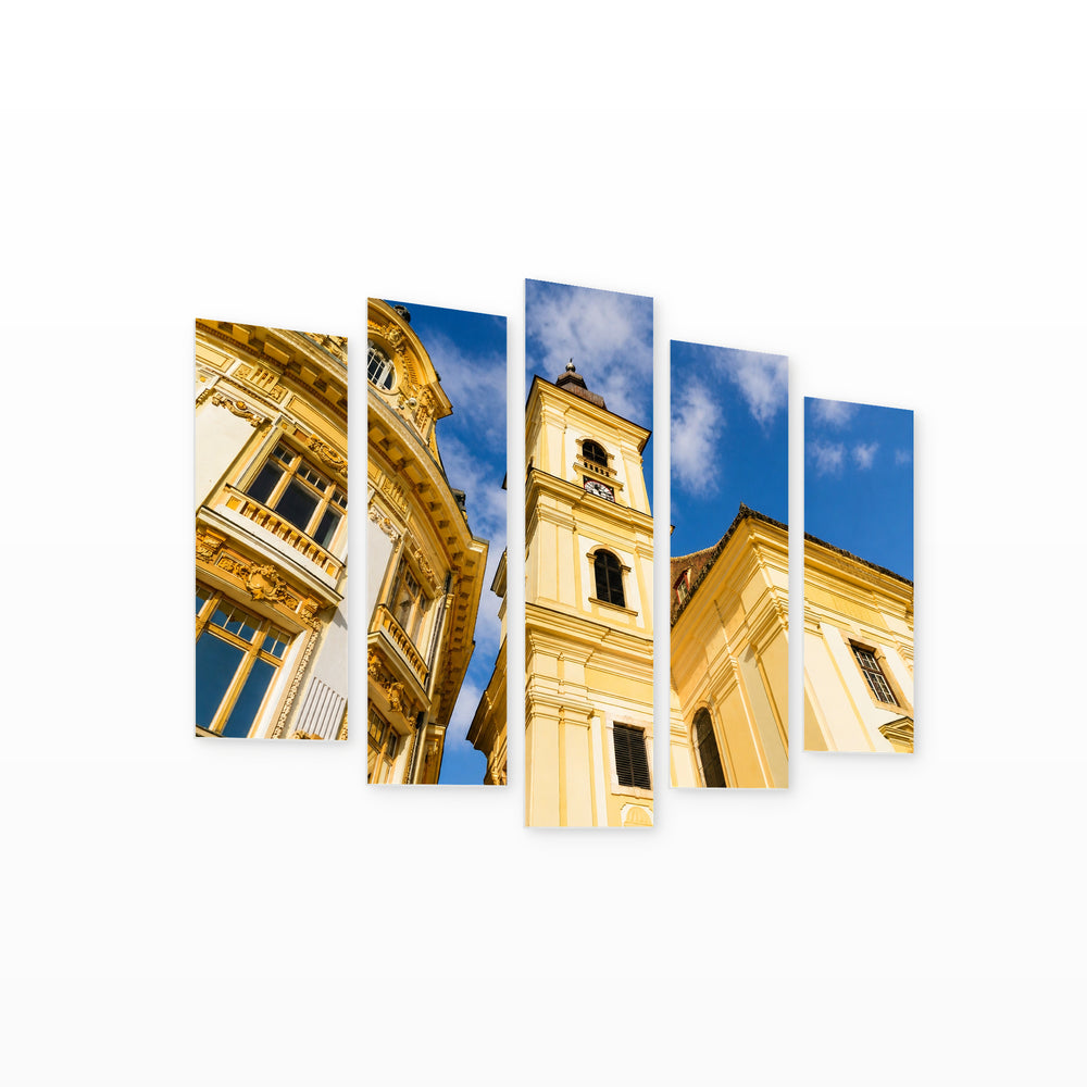 Details of the Architecture with Geometric Rhythm — five-panel wall art on white background in perspective | 5wallart 52278 M1