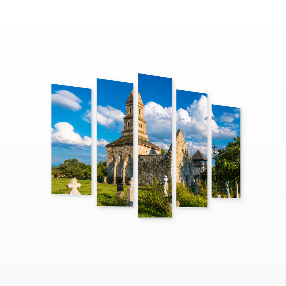 Christian Church Denus in Blue and Gold — five-panel wall art on white background in perspective | 5wallart 52282 M1