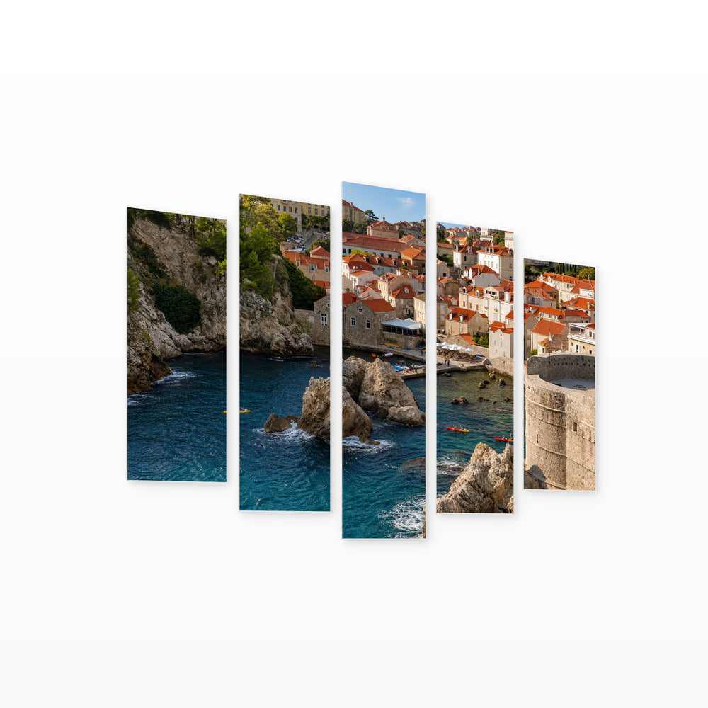 Lovrijenac Fortress Urban Panorama — five-panel wall art on white background in perspective | 5wallart 52344 M1