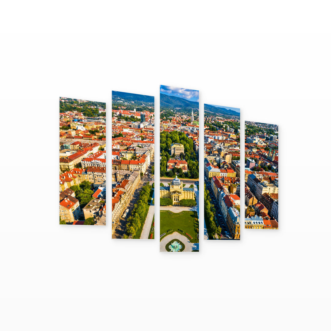 City Center of Zagreb in Vivid Color — five-panel wall art on white background in perspective | 5wallart 52354 M1