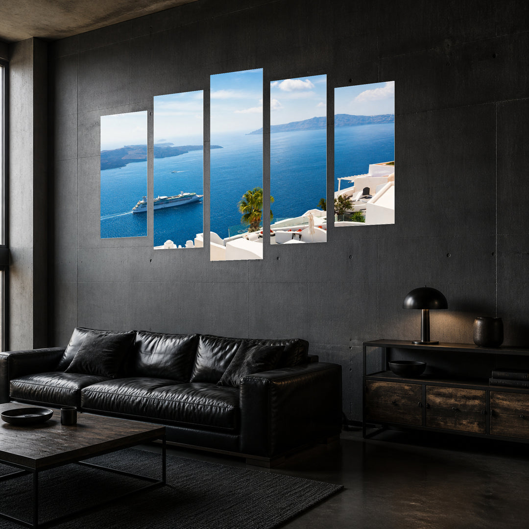 Landscape with Sea View in Serene Light — five-panel wall art in perspective interior | 5wallart 52368 M2