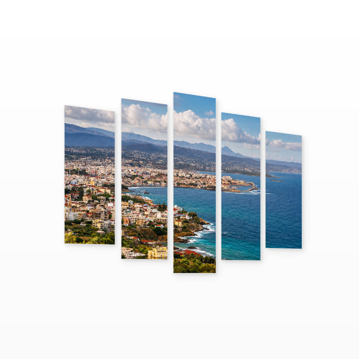 Old Harbor of Chania with Boats and Yachts — five-panel wall art on white background in perspective | 5wallart 52369 M1