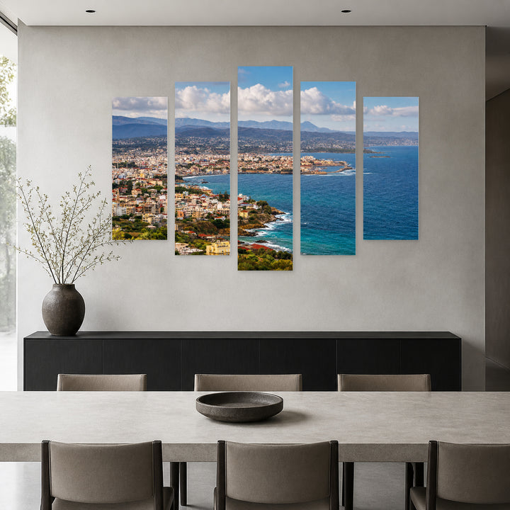 Old Harbor of Chania with Boats and Yachts — five-panel wall art in alternate frontal interior | 5wallart 52369 M4