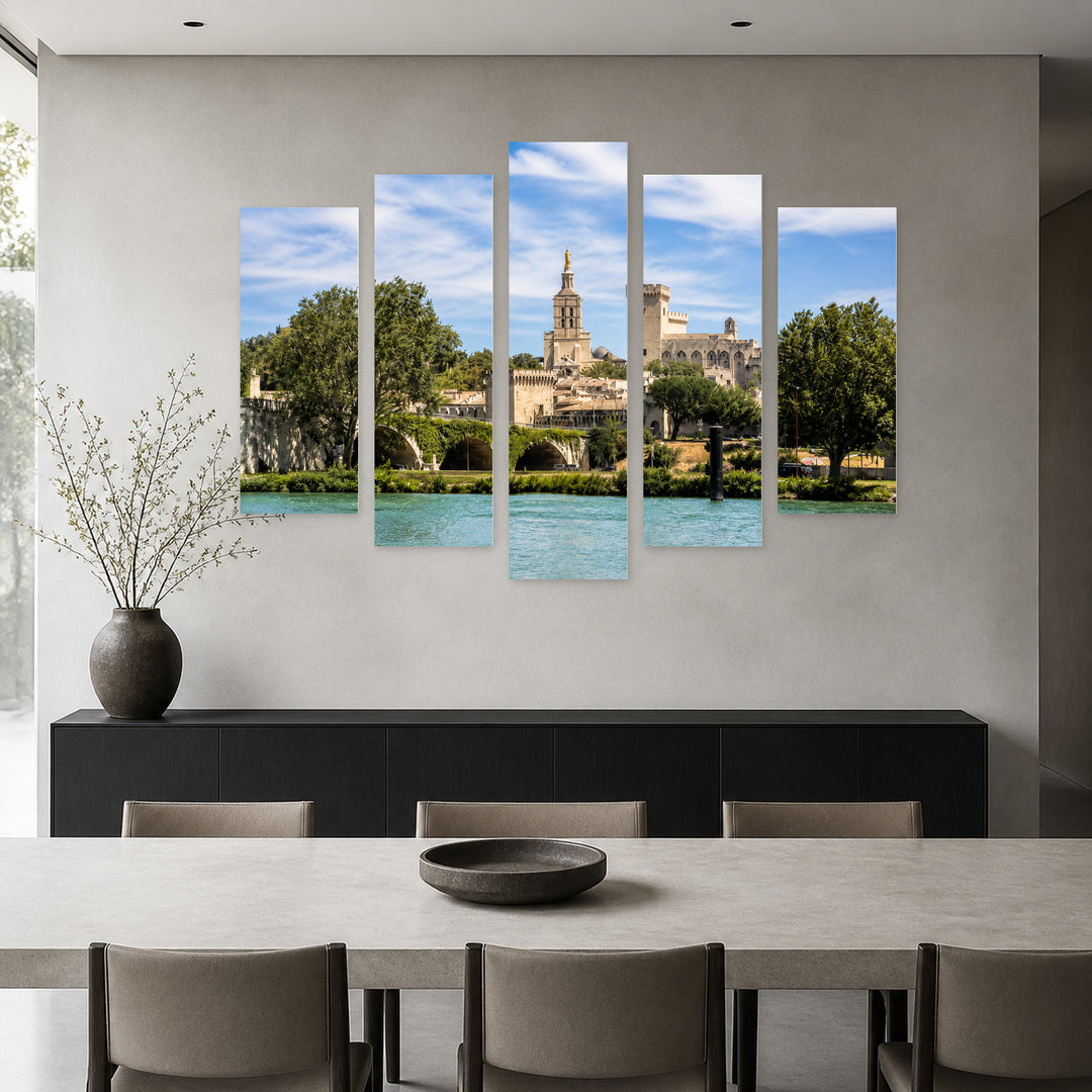 Palace of the Popes and the Rhône River — five-panel wall art in alternate frontal interior | 5wallart 52391 M4