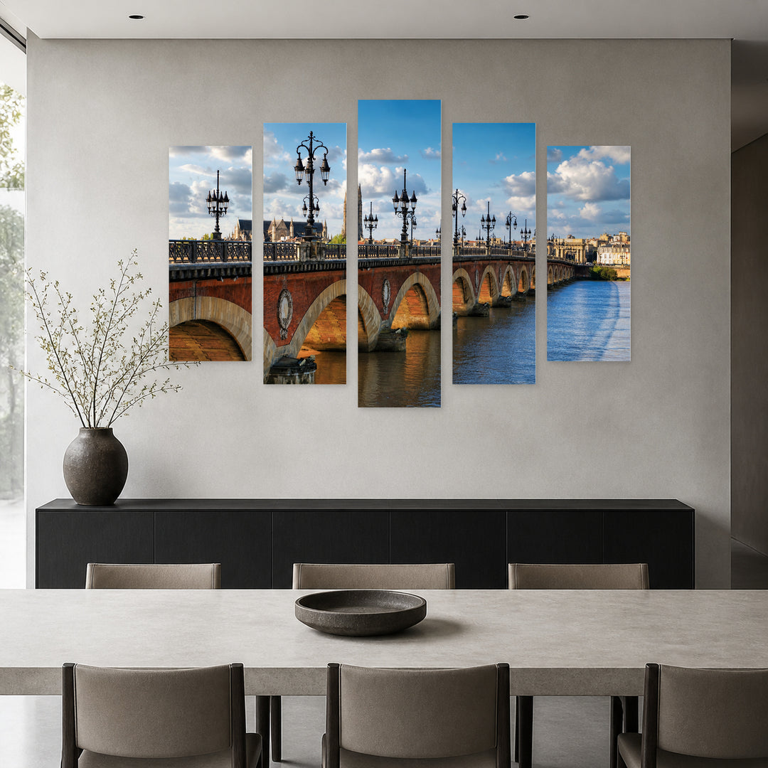 Picturesque View of the Bordeaux River Landscape Study — five-panel wall art in frontal interior | 5wallart 52404 M3
