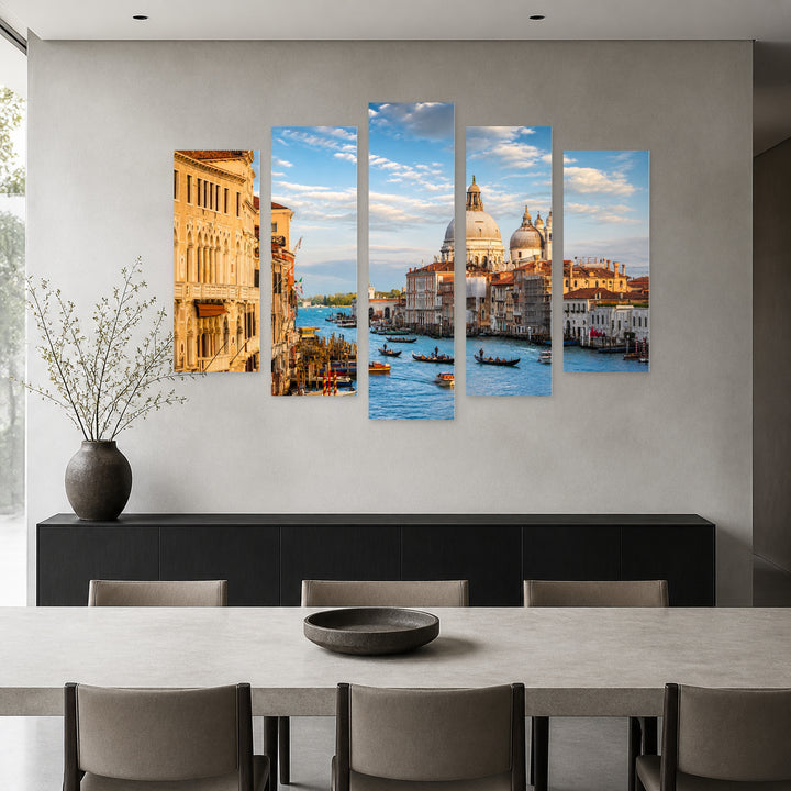 Panoramic View in Blue and Gold — five-panel wall art in alternate frontal interior | 5wallart 52409 M4