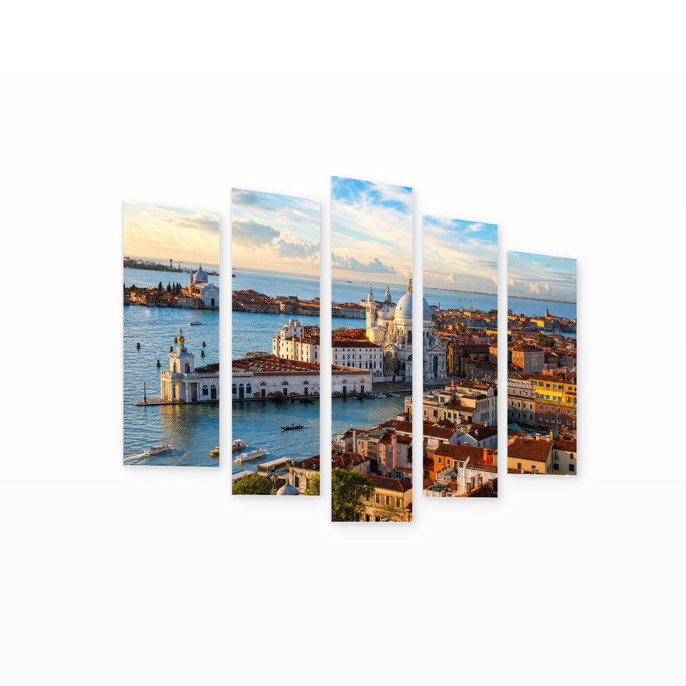 Panoramic View of Venice in Blue and Gold — five-panel wall art on white background in perspective | 5wallart 52413 M1