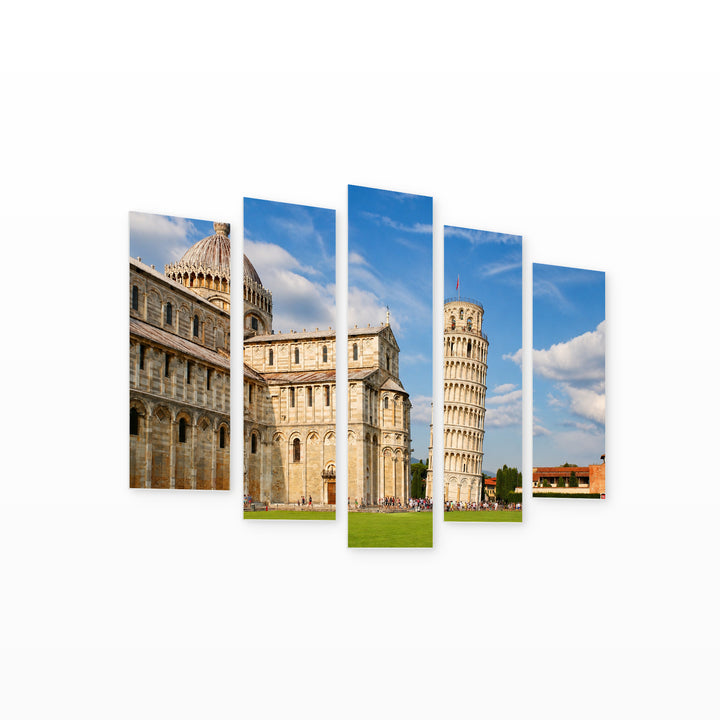 Leaning Tower of Pisa in Serene Light — five-panel wall art on white background in perspective | 5wallart 52416 M1