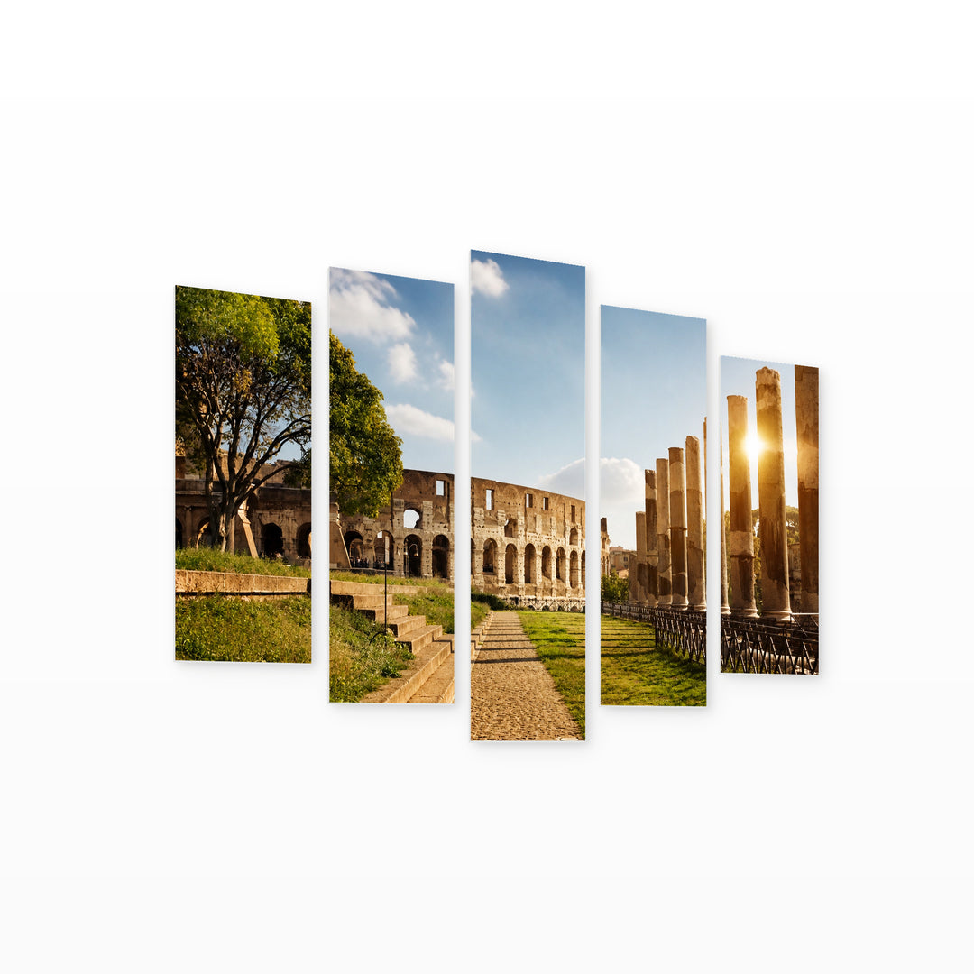 Colosseum in Rome in Serene Light — five-panel wall art on white background in perspective | 5wallart 52418 M1