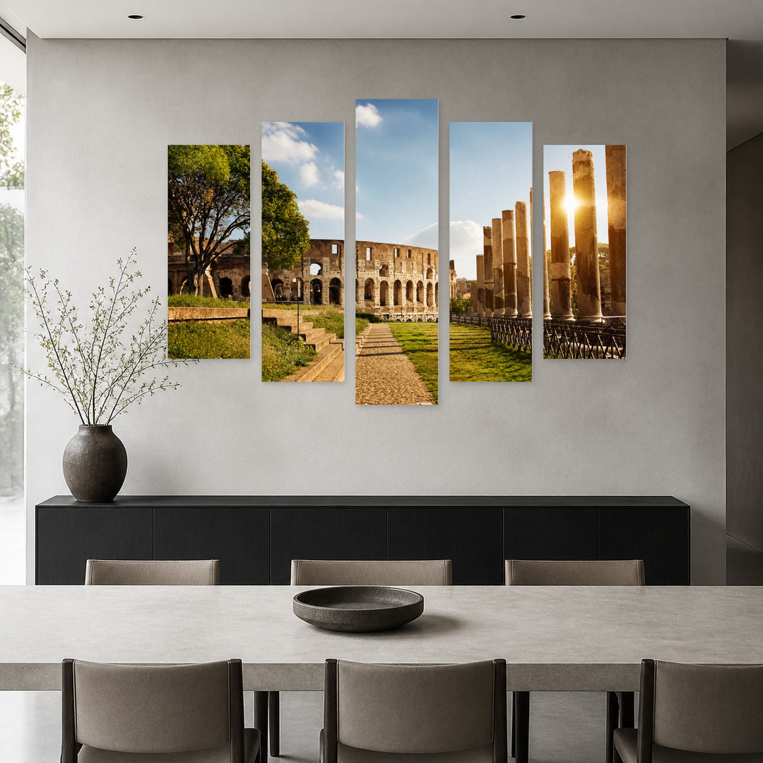 Colosseum in Rome in Serene Light — five-panel wall art in frontal interior | 5wallart 52418 M3