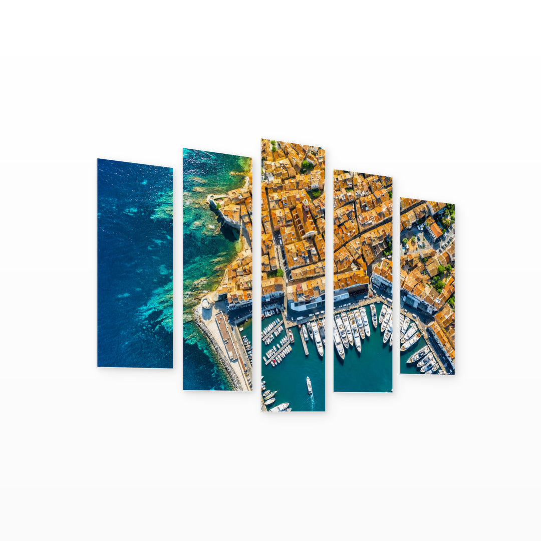 Saint-tropez in Vivid Color — five-panel wall art on white background in perspective | 5wallart 52420 M1