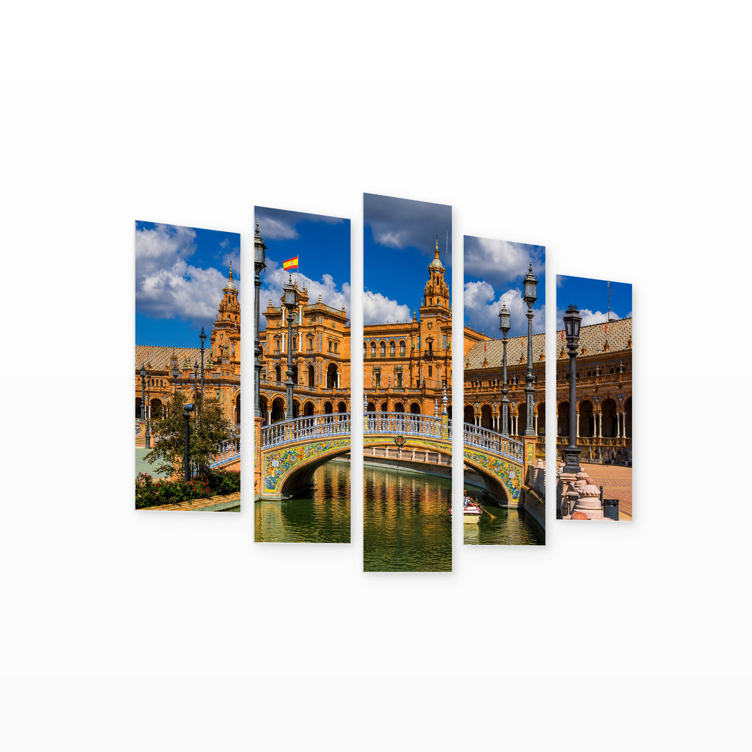 Plaza De España with Dramatic Contrast — five-panel wall art on white background in perspective | 5wallart 52425 M1