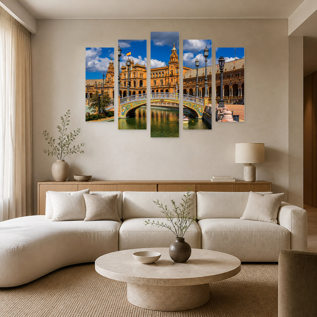 Plaza De España with Dramatic Contrast — five-panel wall art in frontal interior | 5wallart 52425 M3