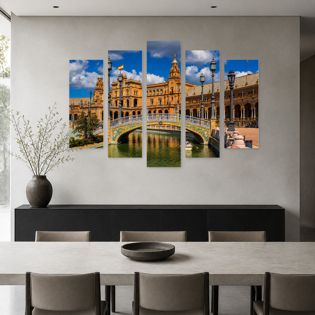 Plaza De España with Dramatic Contrast — five-panel wall art in alternate frontal interior | 5wallart 52425 M4