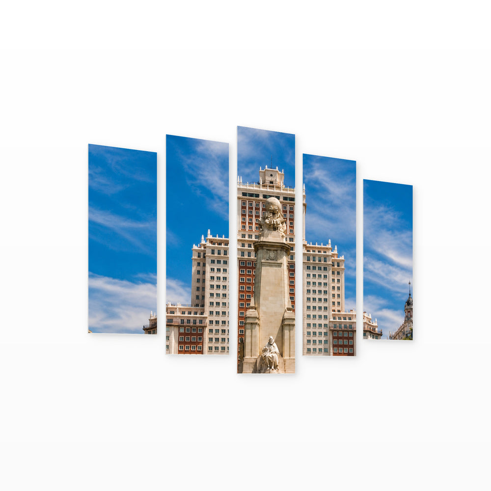 Square in Central Madrid Urban Panorama — five-panel wall art on white background in perspective | 5wallart 52431 M1