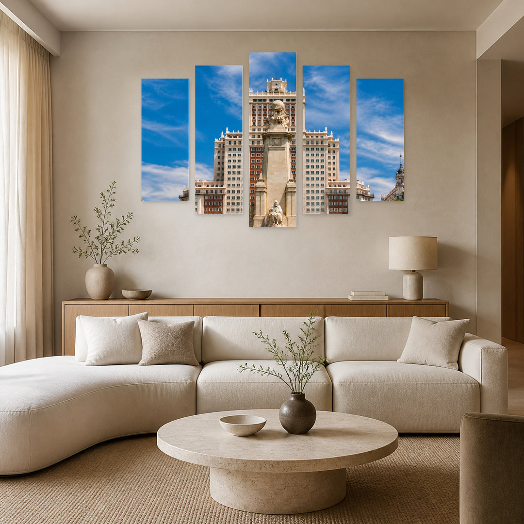 Square in Central Madrid Urban Panorama — five-panel wall art in frontal interior | 5wallart 52431 M3