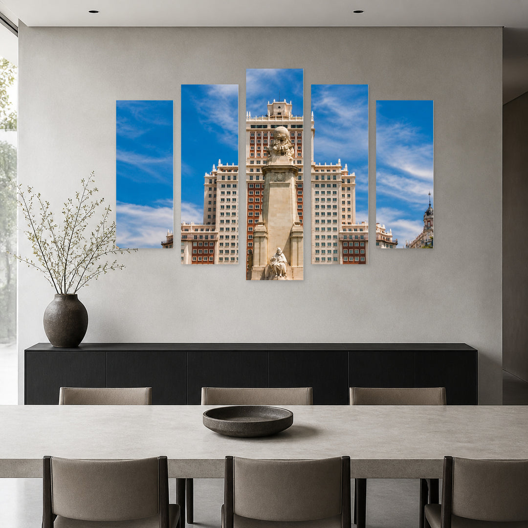 Square in Central Madrid Urban Panorama — five-panel wall art in alternate frontal interior | 5wallart 52431 M4