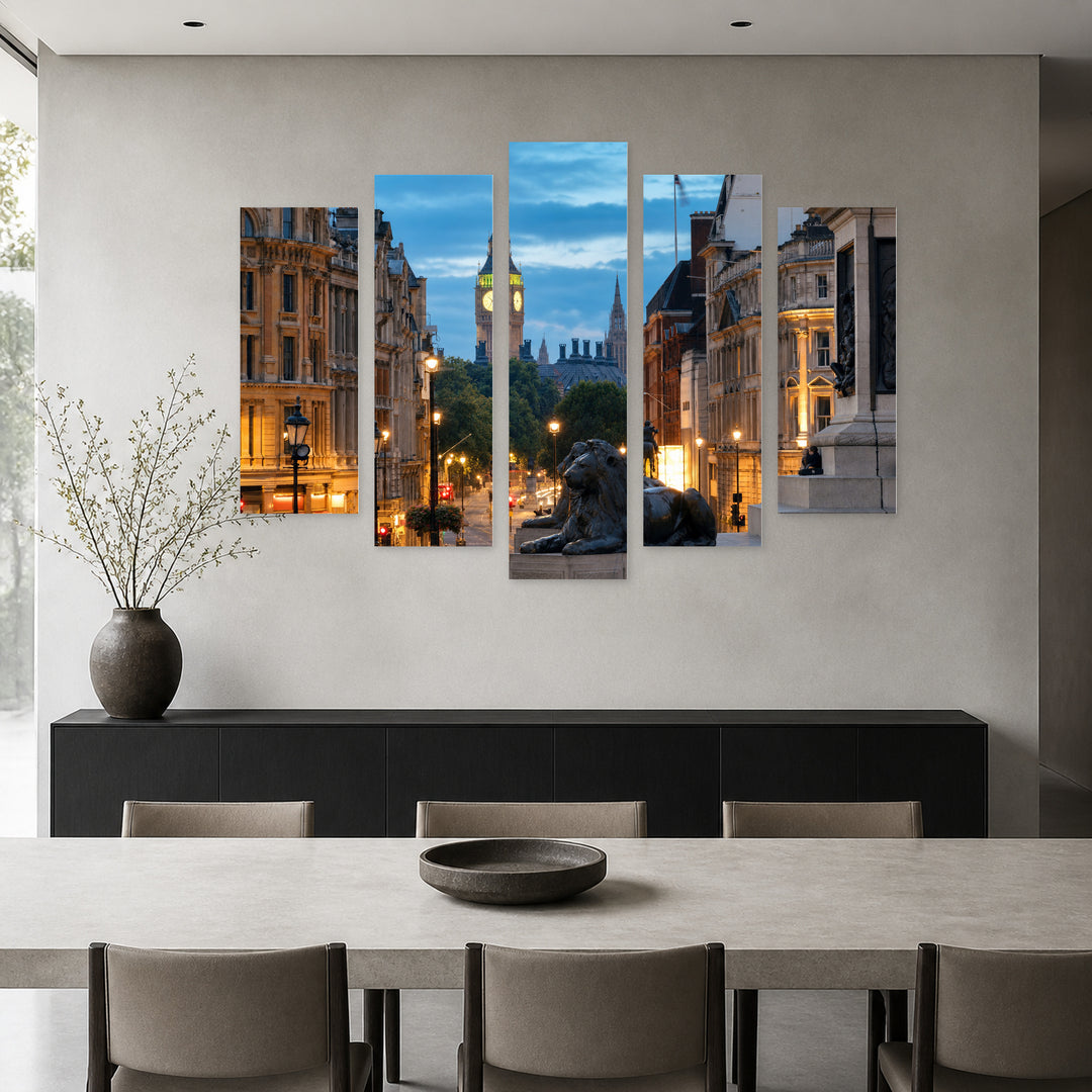 Street at Trafalgar Square Urban Panorama — five-panel wall art in frontal interior | 5wallart 52444 M3