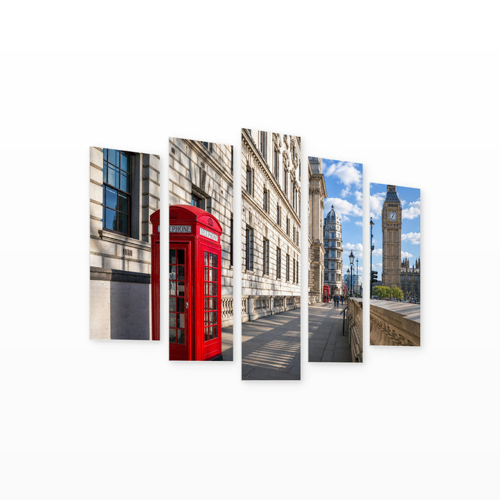 Sunny Afternoon in London with Geometric Rhythm — five-panel wall art on white background in perspective | 5wallart 52446 M1