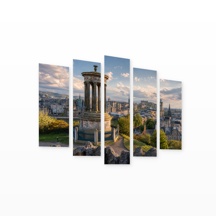 Panorama of Edinburgh in Serene Light — five-panel wall art on white background in perspective | 5wallart 52448 M1