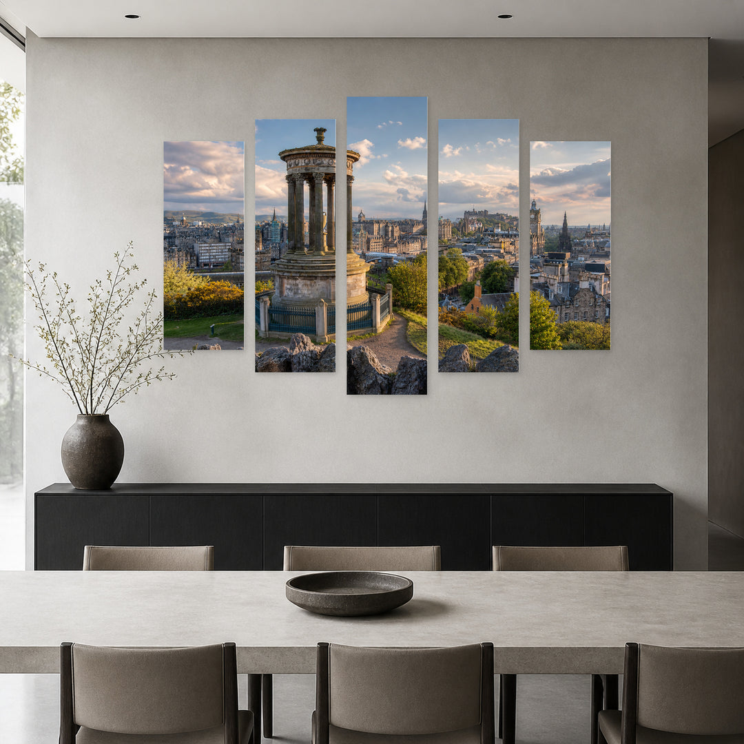 Panorama of Edinburgh in Serene Light — five-panel wall art in frontal interior | 5wallart 52448 M3