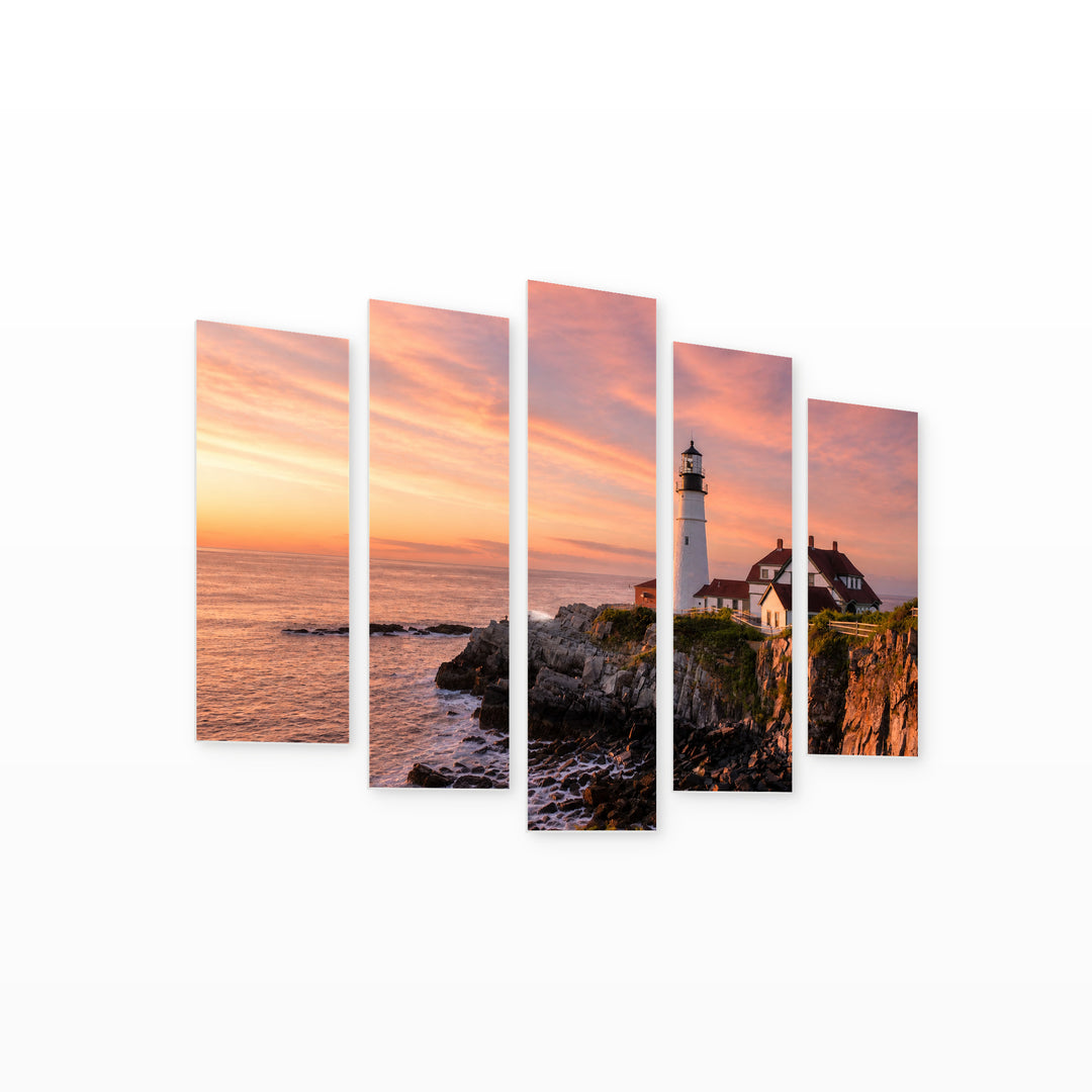 Sunrise in Maine with Dreamlike Atmosphere — five-panel wall art on white background in perspective | 5wallart 52451 M1