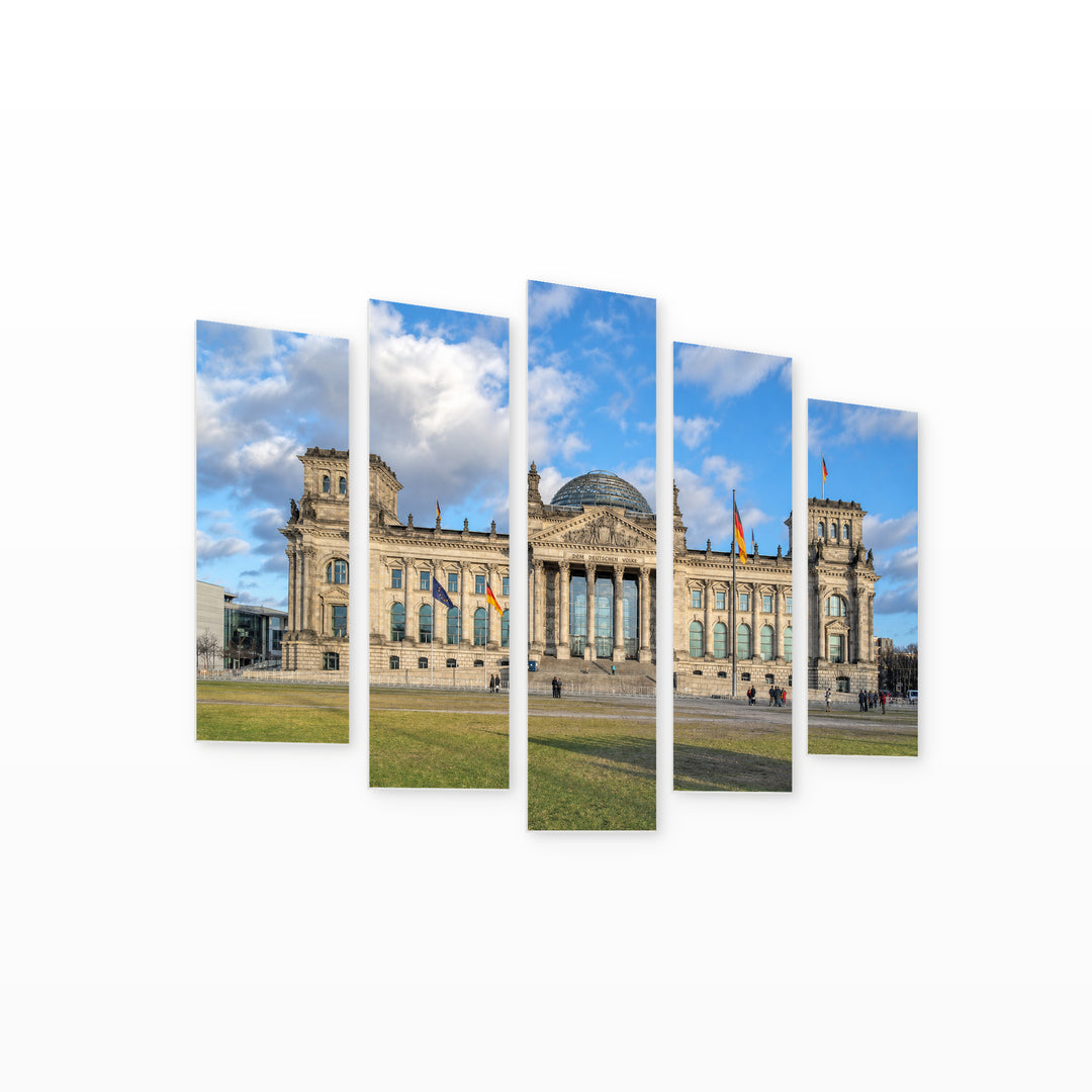Reichstag Building in Berlin with Geometric Rhythm — five-panel wall art on white background in perspective | 5wallart 52455 M1