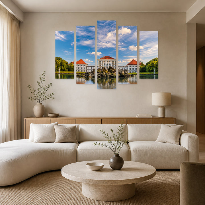 Nymphenburg Castle in Munich in Blue and Gold — five-panel wall art in alternate frontal interior | 5wallart 52460 M4