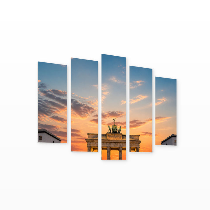 Golden Sunset over Brandenburg Gate — five-panel wall art on white background in perspective | 5wallart 52463 M1