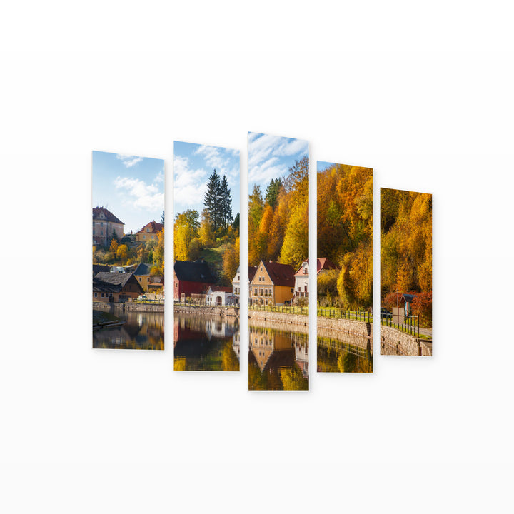 Idyllic Autumn Morning in Serene Light — five-panel wall art on white background in perspective | 5wallart 52470 M1