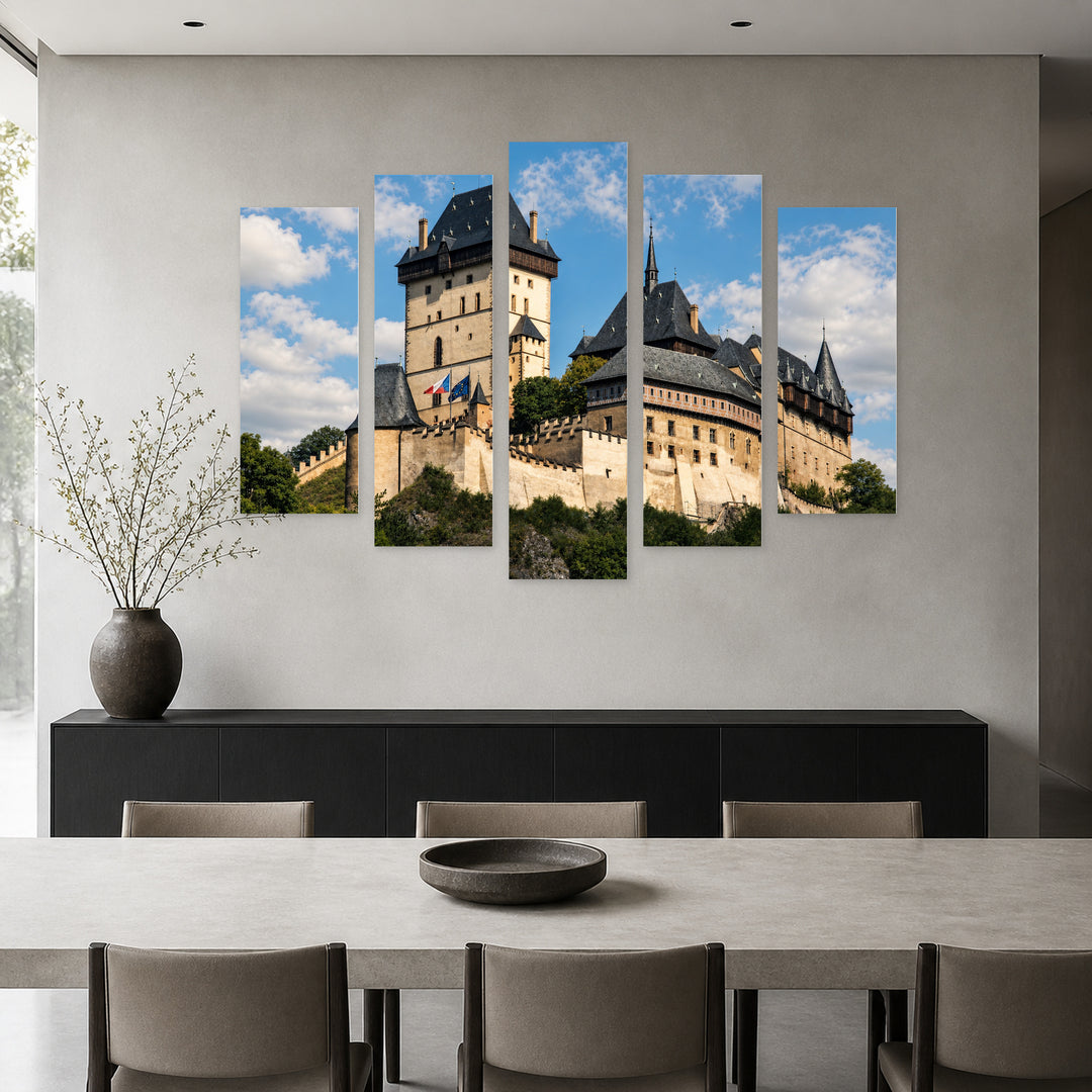 Karlštejn in Blue and Gold — five-panel wall art in frontal interior | 5wallart 52474 M3