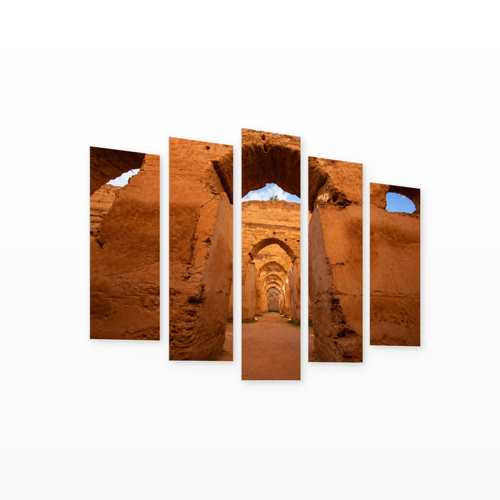 Ancient Ruined Arches in Serene Light — five-panel wall art on white background in perspective | 5wallart 52501 M1