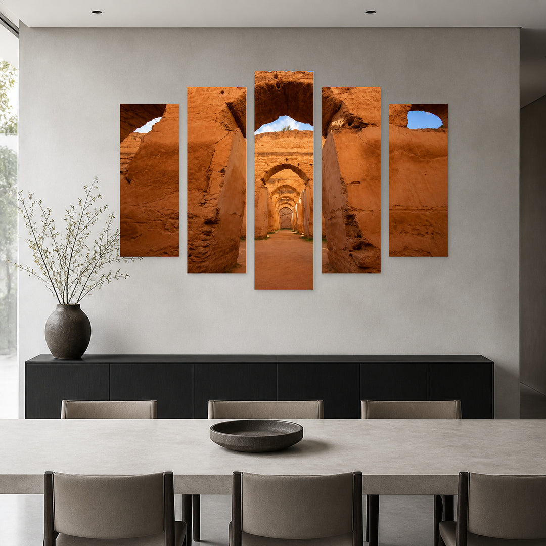 Ancient Ruined Arches in Serene Light — five-panel wall art in alternate frontal interior | 5wallart 52501 M4