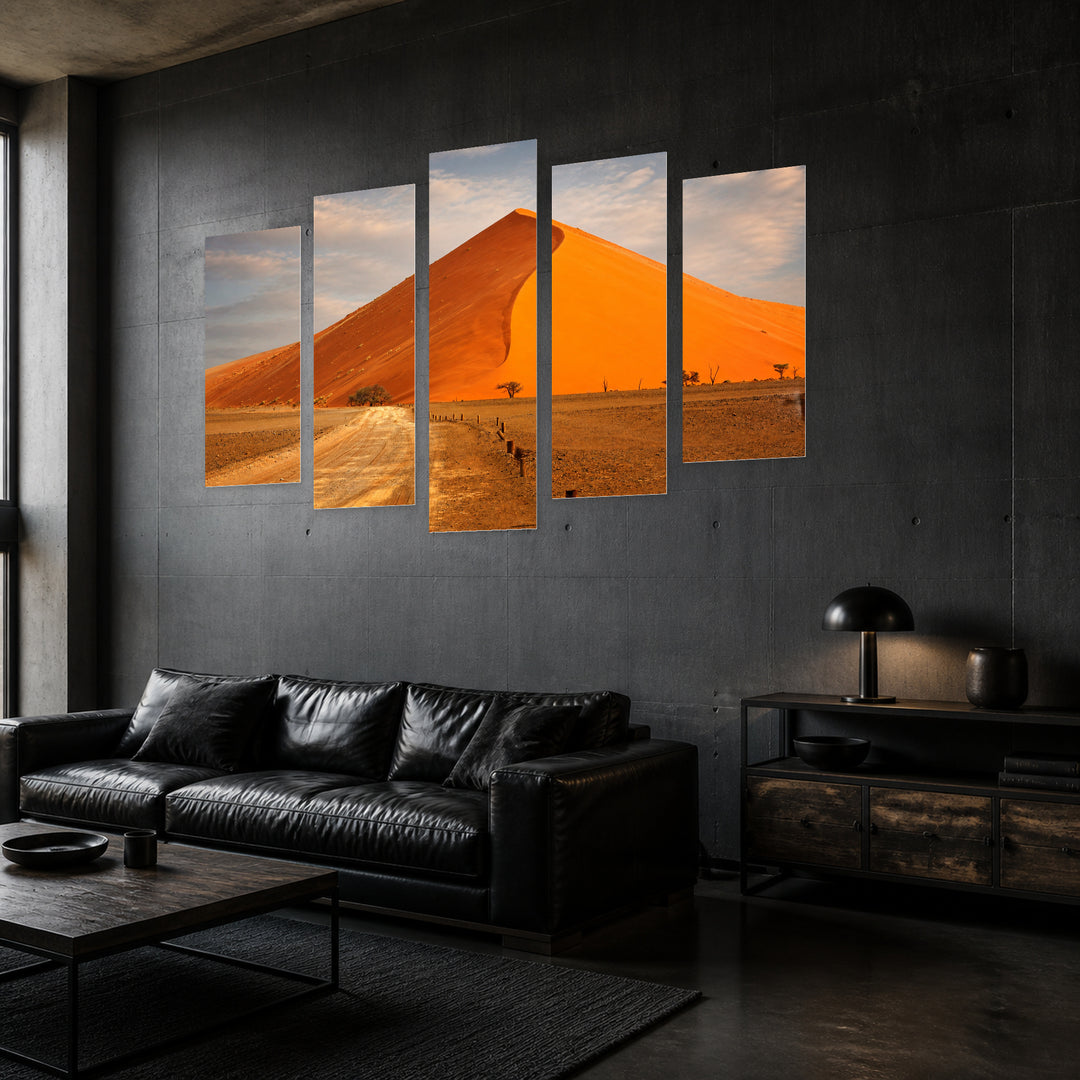 Desert Landscape in Serene Light — five-panel wall art in perspective interior | 5wallart 52510 M2