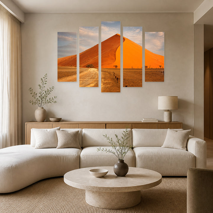 Desert Landscape in Serene Light — five-panel wall art in alternate frontal interior | 5wallart 52510 M4