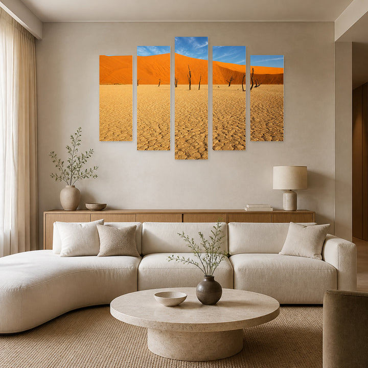 African Landscape Landscape Study — five-panel wall art in frontal interior | 5wallart 52511 M3