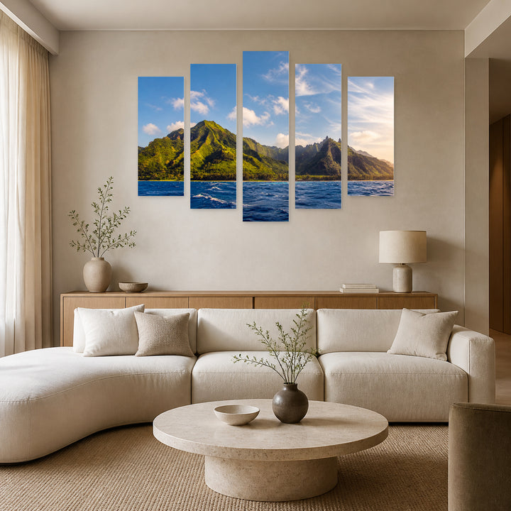 Pali Coast Landscape in Serene Light — five-panel wall art in frontal interior | 5wallart 52537 M3