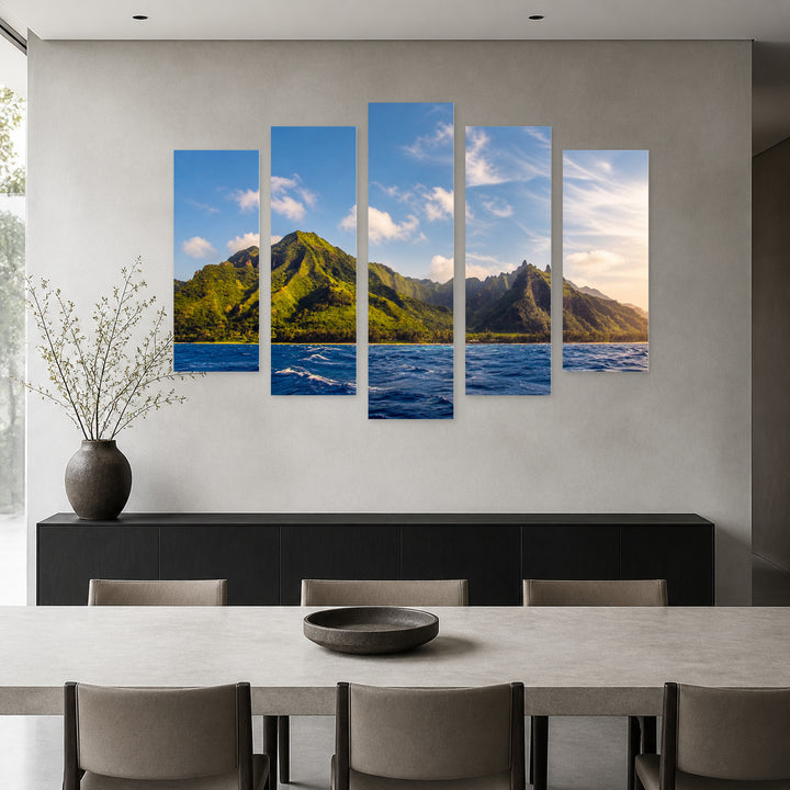 Pali Coast Landscape in Serene Light — five-panel wall art in alternate frontal interior | 5wallart 52537 M4