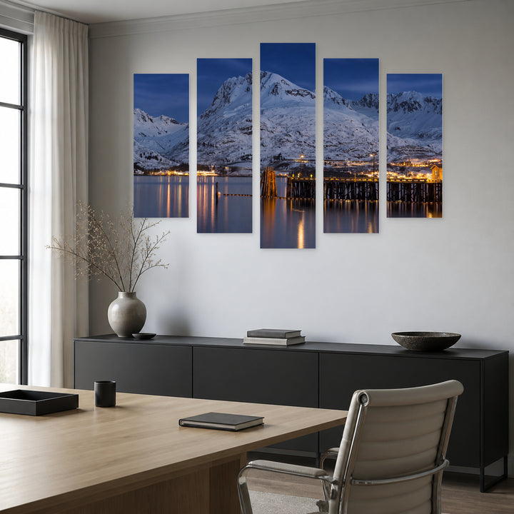 Night View of Valdes City Urban Panorama — five-panel wall art in frontal interior | 5wallart 52550 M3