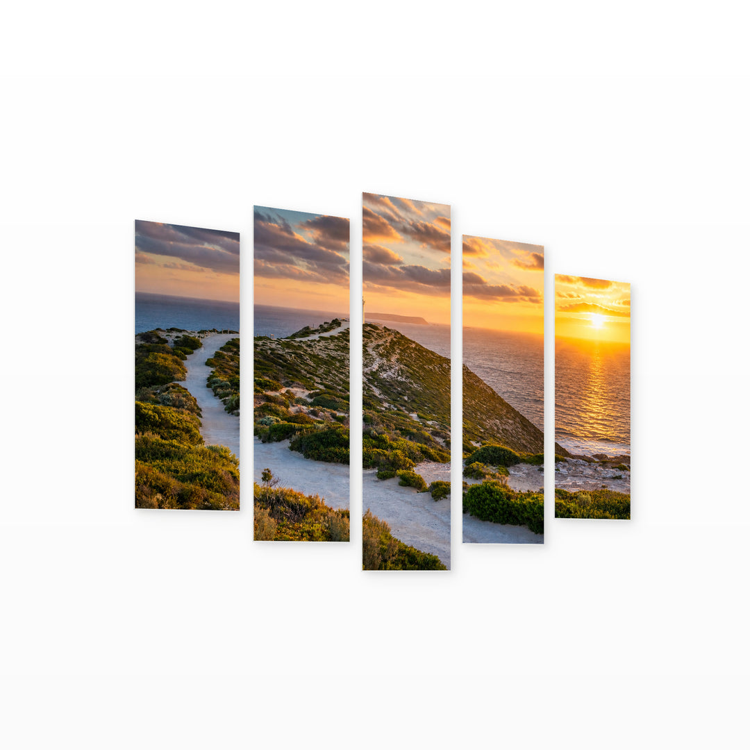 Golden Sunset over Cape Spencer — five-panel wall art on white background in perspective | 5wallart 52562 M1