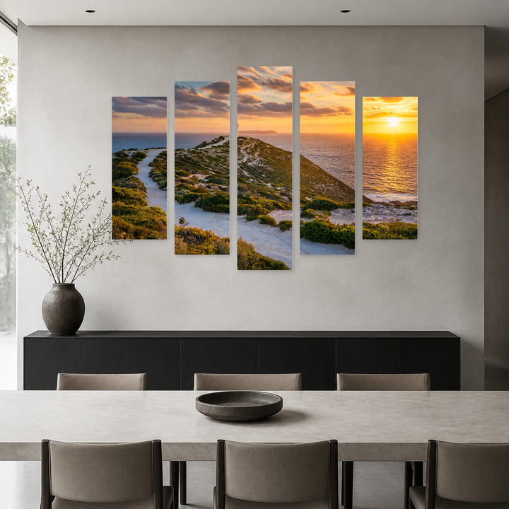 Golden Sunset over Cape Spencer — five-panel wall art in frontal interior | 5wallart 52562 M3