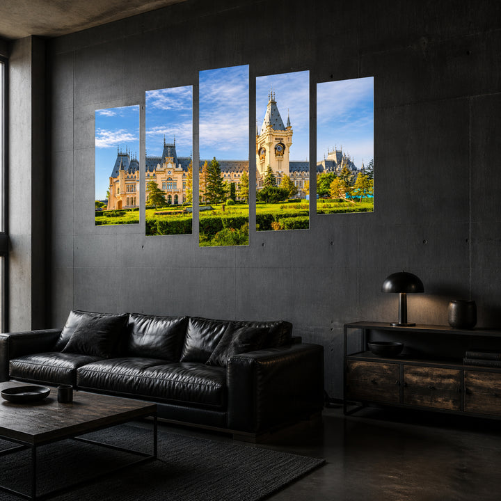 Palace of Culture with Geometric Rhythm — five-panel wall art in perspective interior | 5wallart 52568 M2